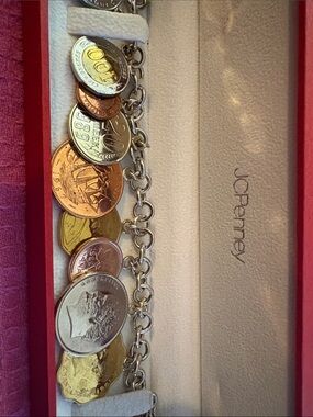 jcpenney Mixed Metal 12 Coin Charm Bracelet - Silver, Gold, Rose.  7.25 in